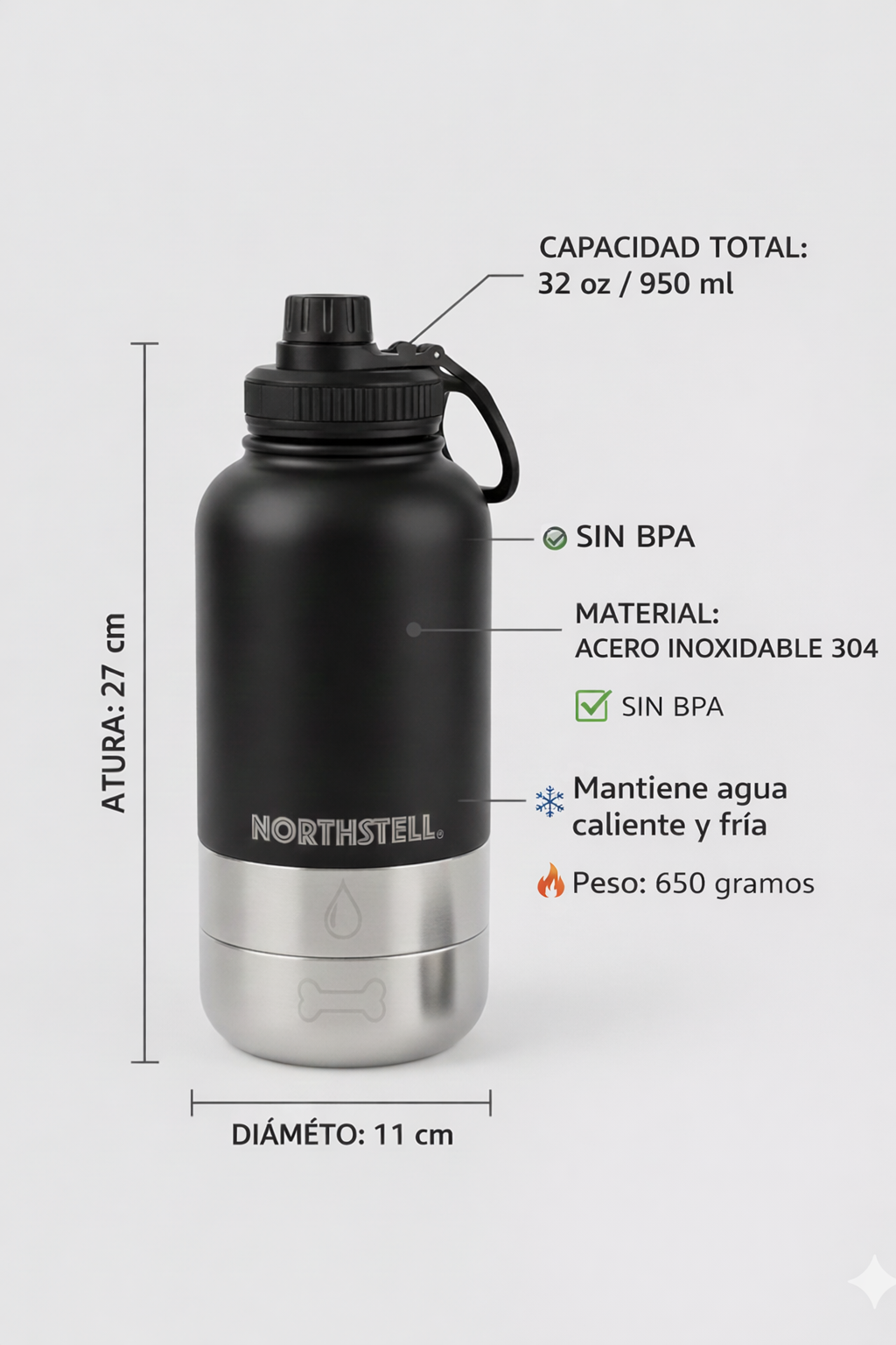 Botella de viaje Northstell® para agua y comida – Sin BPA