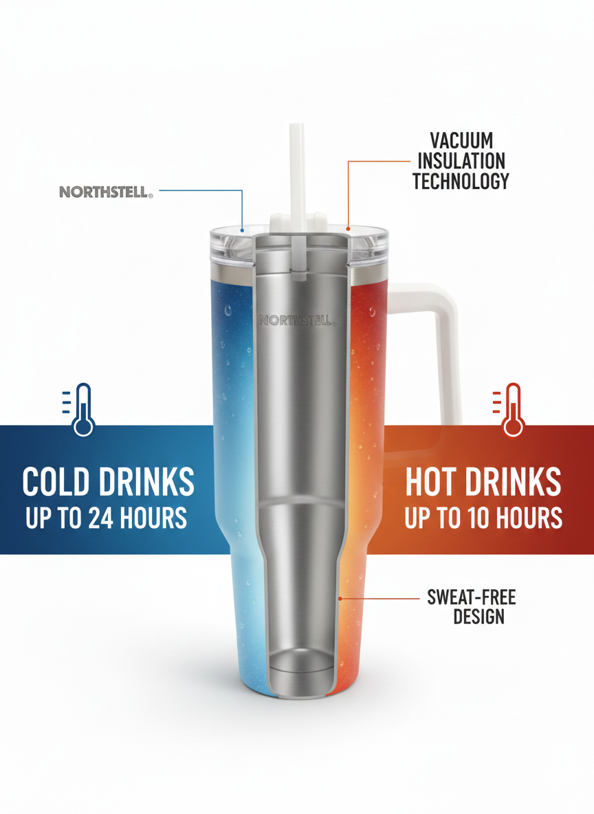 Vaso Térmico Northsell 40 oz con Asa y Tapa – Hidratación Premium Todo el Día